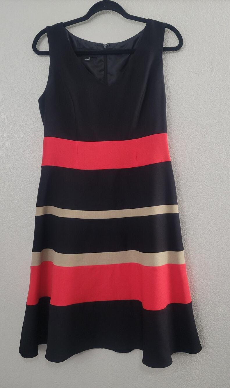 Black Label by Evan-Picone Dress Womens 4 Black Red Colorblock Fit & Flare